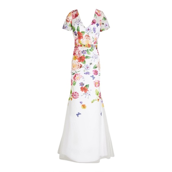 Marchesa Notte Embroidered Tulle Gown Womens 4 Ivory Formal NWT